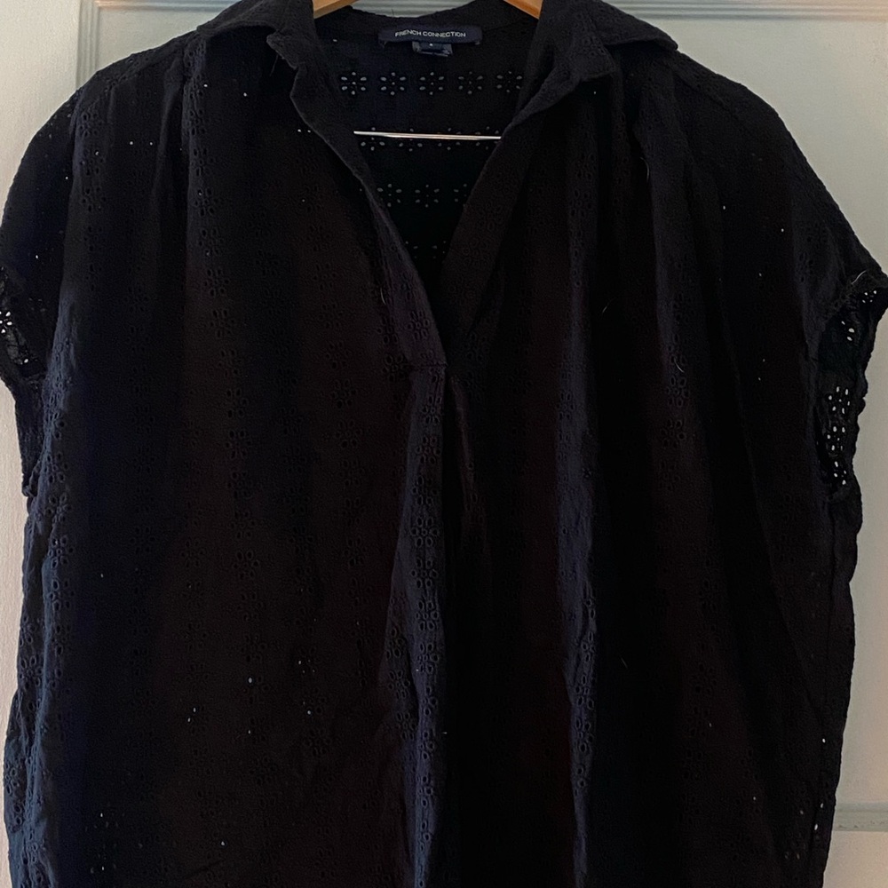 Black Eyelet Short Sleeve Blouse